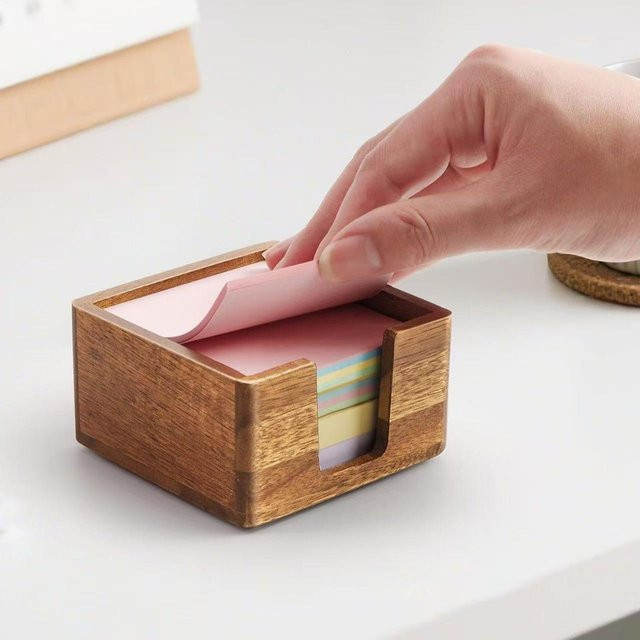 Holz Memo Holder Spender-Organizer-Box in Braun mit rutschfesten Pads für Haftnotizen, Breite: 9,5 cm - Bild 1