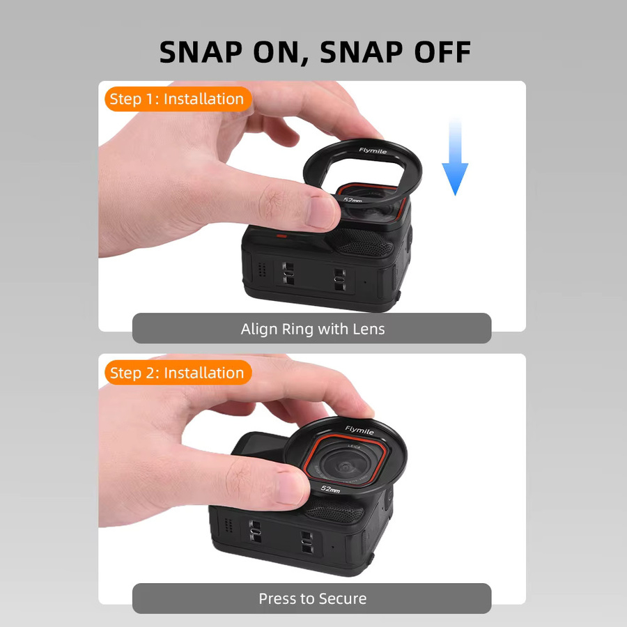 Griff Grip Kit für Insta360 Ace Pro und Ace Pro 2 aus Aluminiumlegierung mit buntem 49/52mm Objektiv Filter Adapter Ring Zubehör Set - Bild 3