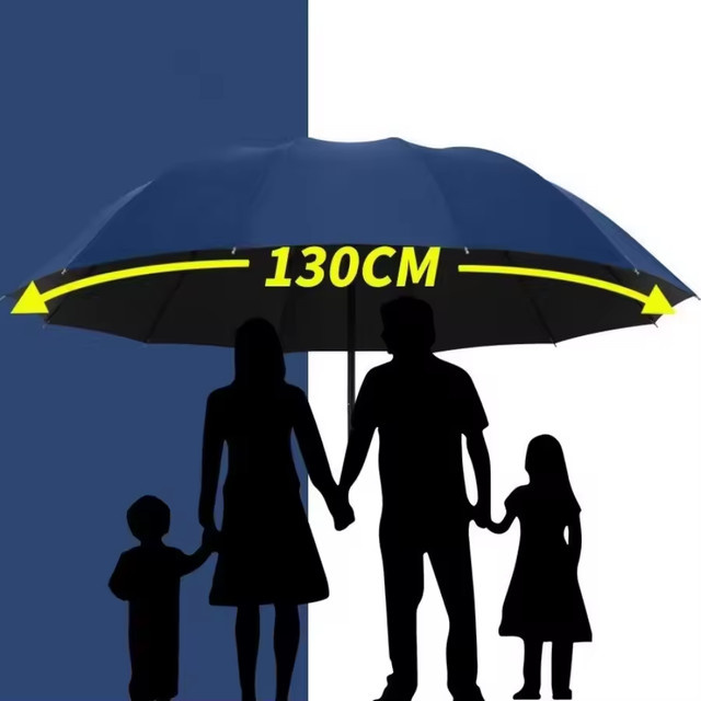 XMSJ Familien-Großschirm Schwarz, super großer faltbarer Regenschirm für mehrere Personen als Regen- und Sonnenschutz, Durchmesser: 130 cm - Bild 1