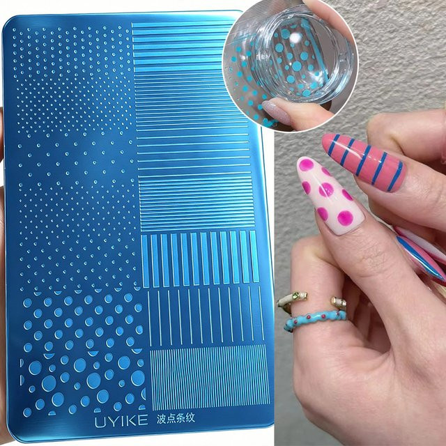 MAFANAILS Nagelstempelplatte Polka Dot Line Stripes, 14,5*9,5cm, Unisex - Bild 1