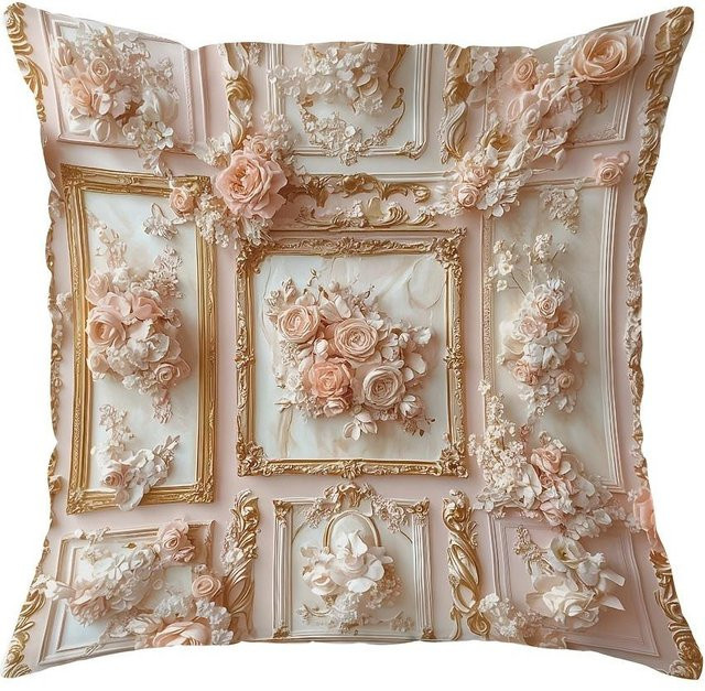 Panika Chen Zierkissenbezug im Rokoko-Stil mit floralem Design, Farbe: Pink, B/T/H: 40 x 40 x 0 cm - Bild 1