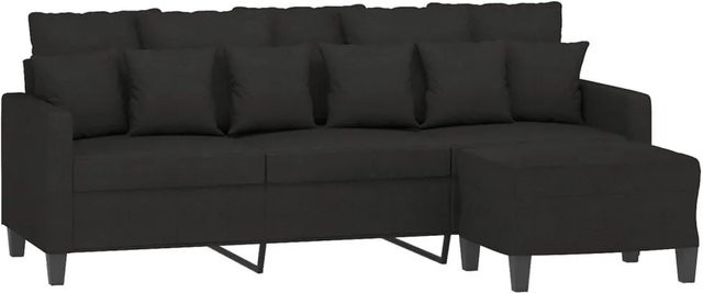 vidaXL 3-Sitzer-Sofa mit passendem Hocker in Schwarz aus Stoff mit Armlehnen im modernen L-Shape Design - Bild 1