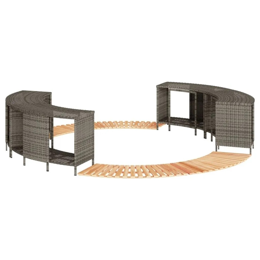 vidaXL Whirlpool-Umrandung aus grauem Poly-Rattan und geöltem Akazienholz - Bild 2