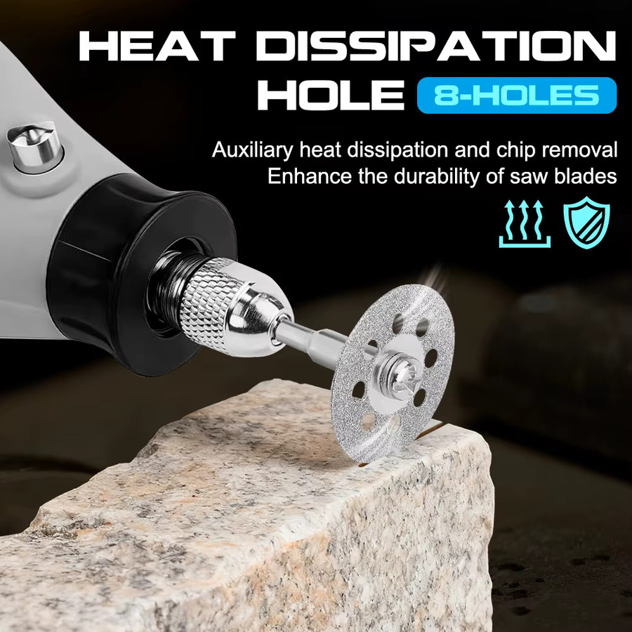 XCAN 5 Stück Diamant-Trennscheiben in Silber mit 8 Löchern für Dremel-Rotationswerkzeuge, Mini-Kreissägeblätter mit Dorn, Durchmesser: 20 mm, 22 mm und 25 mm - Bild 2