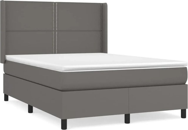 vidaXL Boxspringbett mit Matratze in Grau und Weiß, Hybrid-Bett mit Taschenfederkern aus Kunstleder und Stoff, B/T: 140 x 190 cm - Bild 1