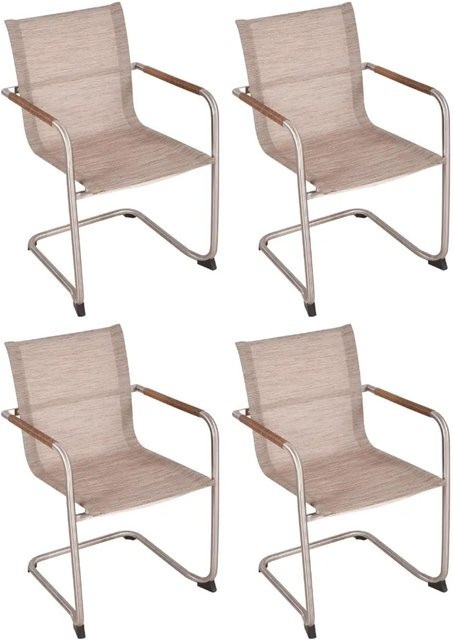 DELUKE Gartenstuhl 4er Set CARIN Freischwinger aus Edelstahl und Textilene in Sandbraun, wetterfeste Gartenstühle für Outdoor und Essbereich - Bild 1