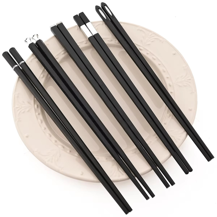 5 Paar Zoseil Sushi-Essstäbchen aus schwarzer Metalllegierung mit rutschfestem Griff und mattem Finish - Bild 5