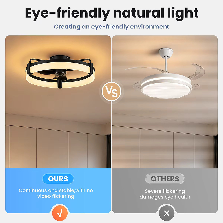 Moderner Deckenventilator aiopp mit LED-Ringbeleuchtung in Schwarz und Weiß, 3 Farben dimmbar, 6 Geschwindigkeiten, reversibler DC-Motor, ultra-leise, flaches Design für Wohnzimmer und Schlafzimmer - Bild 3