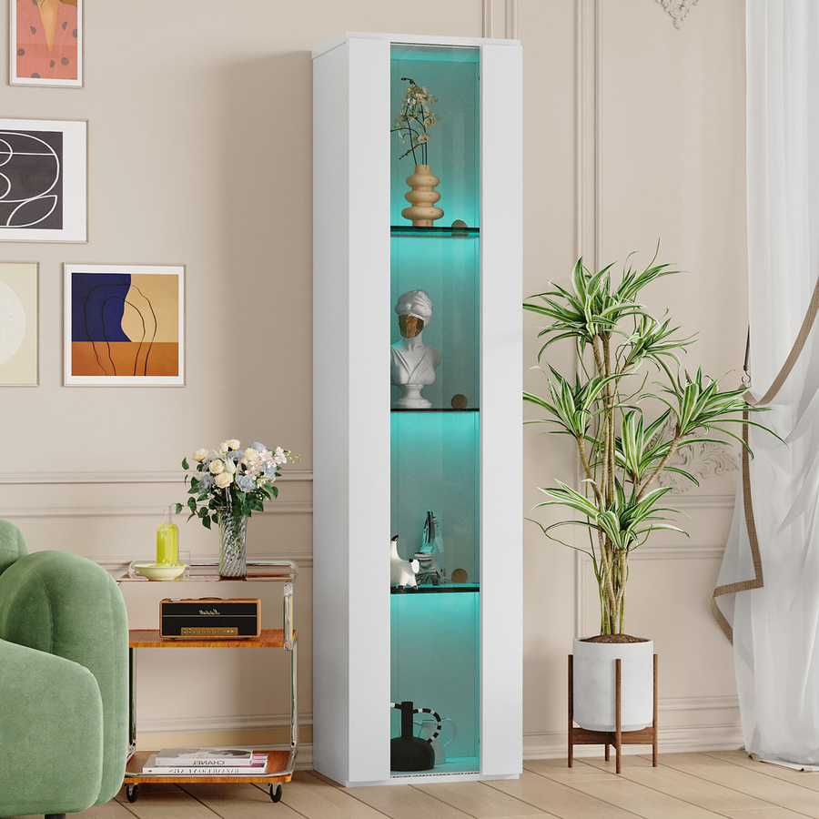 NK Space Moderne Vitrine in Weiß mit Glastüren und integrierter Beleuchtung, B/T/H: 40 x 29 x 170 cm - Bild 2