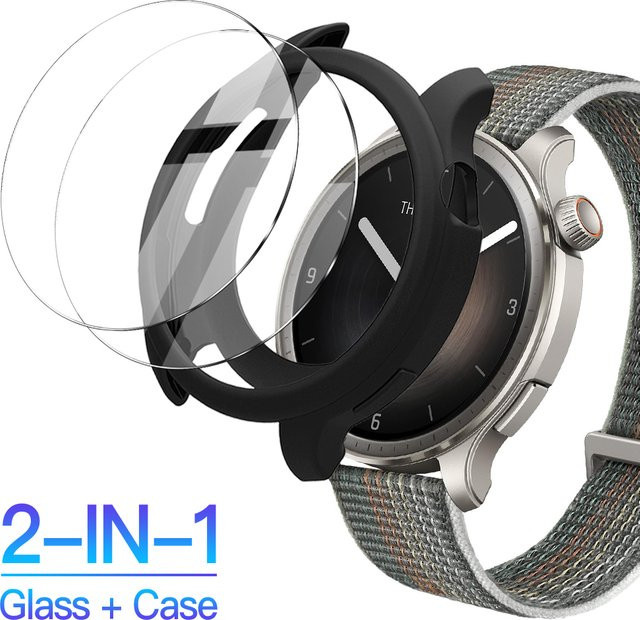 ONM Displayschutz-Set für Amazfit Balance mit gehärteter Glasfolie und flexibler Silikonhülle, transparent/multicolour - Bild 1