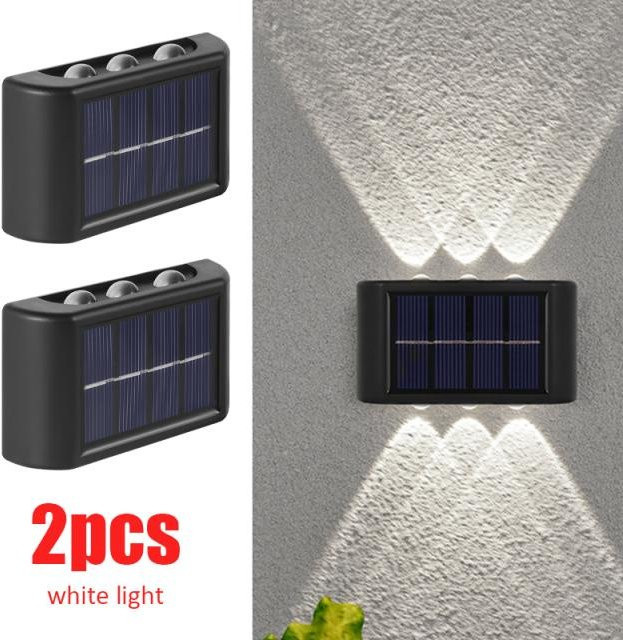 SHIJIN Light Solar LED Außenwandleuchte im 2er-Set, wasserdichte Up-Down Wandlampe für Garten und Balkon, Weiß - Bild 1
