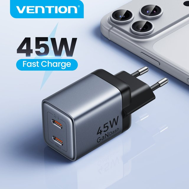 Vention 45W GaN USB-C-Ladegerät für schnelles Aufladen von iPhone, Samsung und Xiaomi - Bild 1