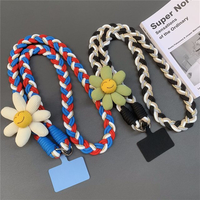 DOLANBIA Smiley-Blumen Handy-Lanyard in Multicolour, 118 cm Stoff-Telefonkette mit gewebtem Riemen für dein Mobiltelefon - Bild 1