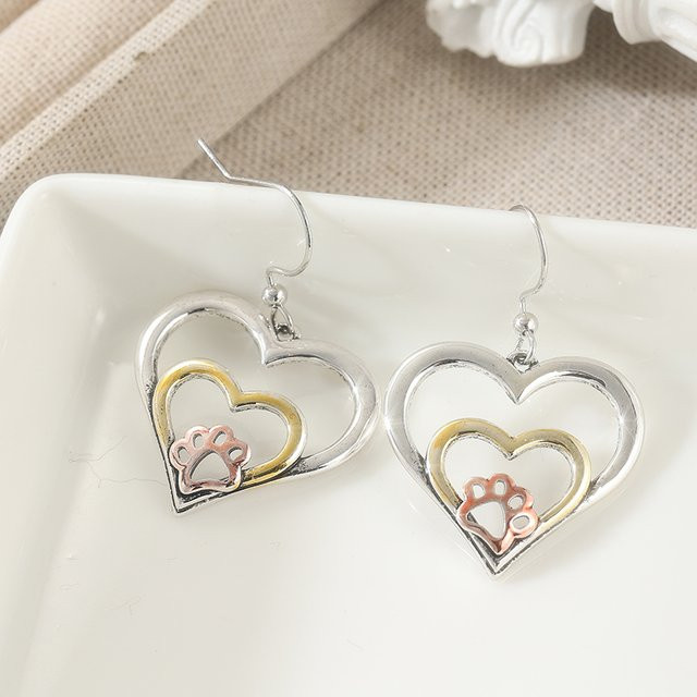 YoYo Ohrringe, Hundepfotenabdruck, Herz-Design, Bicolor, Silber, Damen - Bild 1