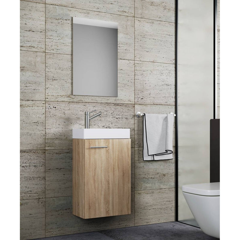 VCM Badmöbel Set Slito 3-tlg. in Sonoma-Eiche mit Waschbecken, Spiegelschrank und Unterschrank, B/H/T: 41 x 130 x 22 cm - Bild 6