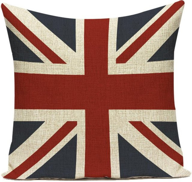 Retro Kissenbezug London Bus mit Soldat Flagge aus Polyester in Rot, B/B/B: 35 x 35 x 35 cm - Bild 1