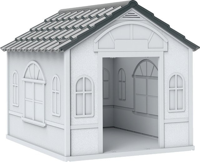 Aosom PawHut Hundehütte mit Satteldach in Grau, wetterfestes Hundehaus für mittelgroße Hunde unter 20 kg, B/T/H: 65 x 75,7 x 63 cm - Bild 1