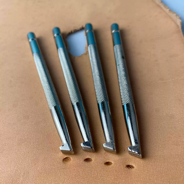 Leane Creatief Leder-Prägewerkzeug-Set aus Metall in Silber zum Kantenbearbeiten und Stempeln - Bild 1