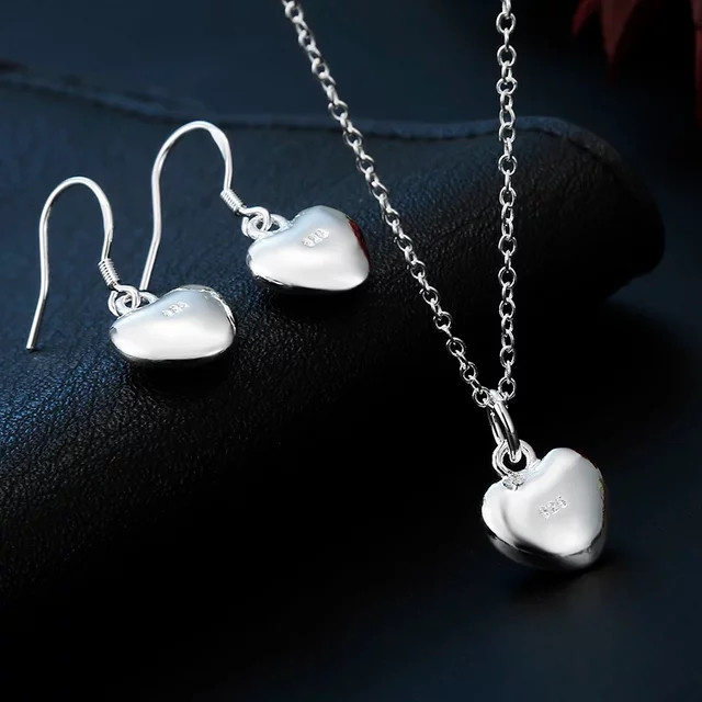 Schmuck-Set Halskette und Ohrringe, 925 Silber, Herz, Damen - Bild 1
