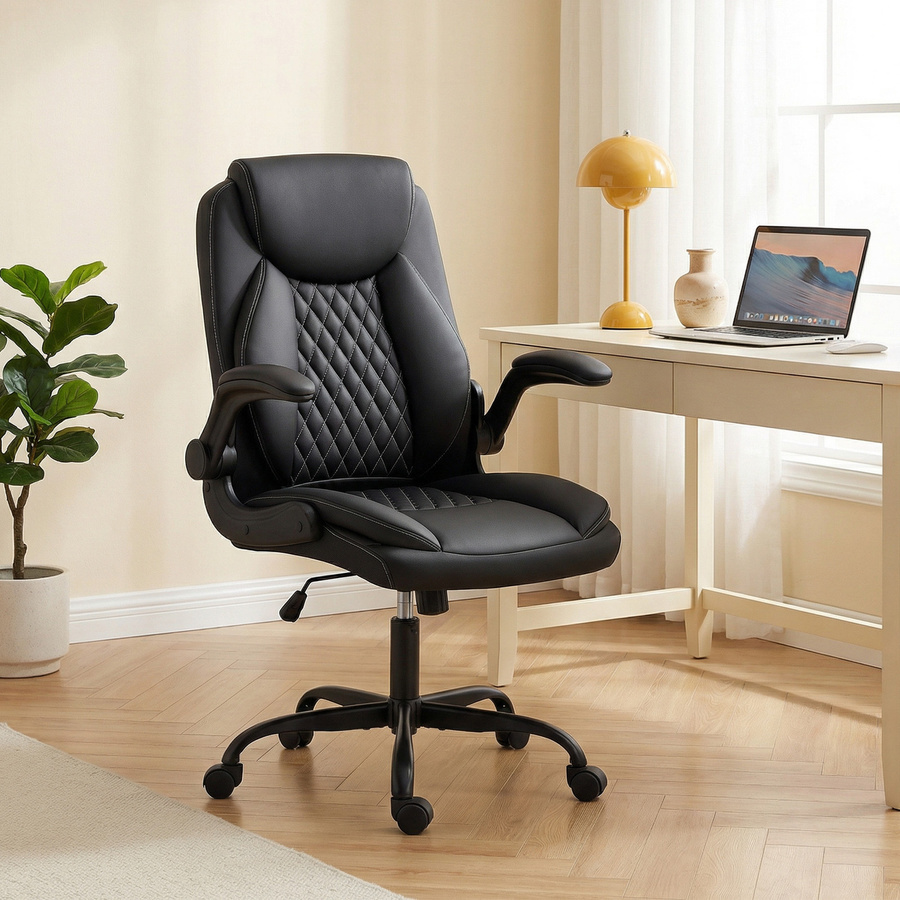 HOMCOM Ergonomischer Bürostuhl mit hochklappbaren Armlehnen in Schwarz von Aosom - Bild 2