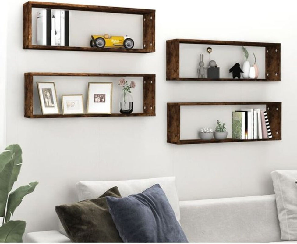 Vidaxl Wandregal Set 4 Stück aus Holzwerkstoff in Räuchereiche Braun, B/T/H: 80 x 15 x 26,5 cm - Bild 1