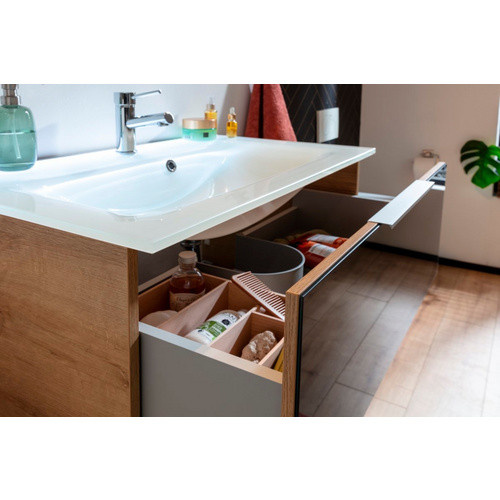 Fackelmann Badmöbel-Set B.Brillant Waschplatz mit Glaswaschtisch und Unterschrank in Asteiche und Anthrazit, B/T/H: 80 x 54,2 x 48,9 cm - Bild 3