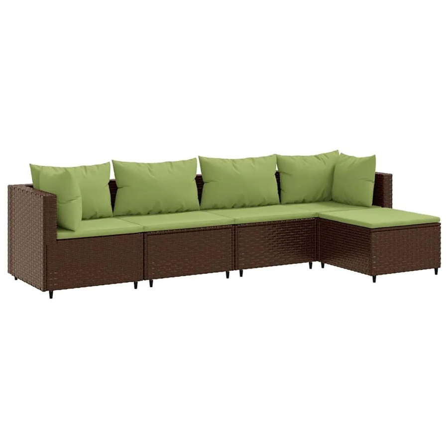vidaXL 5-tlg Garten-Lounge-Set in L-Form aus braunem Poly-Rattan mit Polstern und Kissen - Bild 2