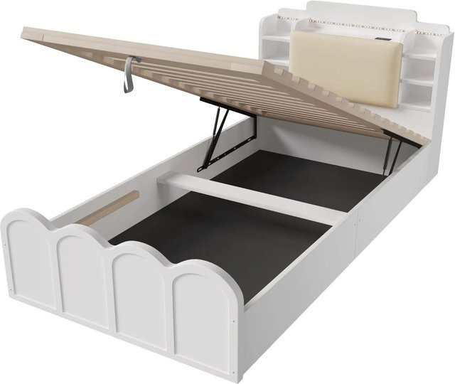 okwish Paneelbett in Weiß mit USB-C Ladefunktion, Unterbettbeleuchtung und Lift-up-Funktion, B/T/H: 90 x 200 x 120 cm - Bild 1