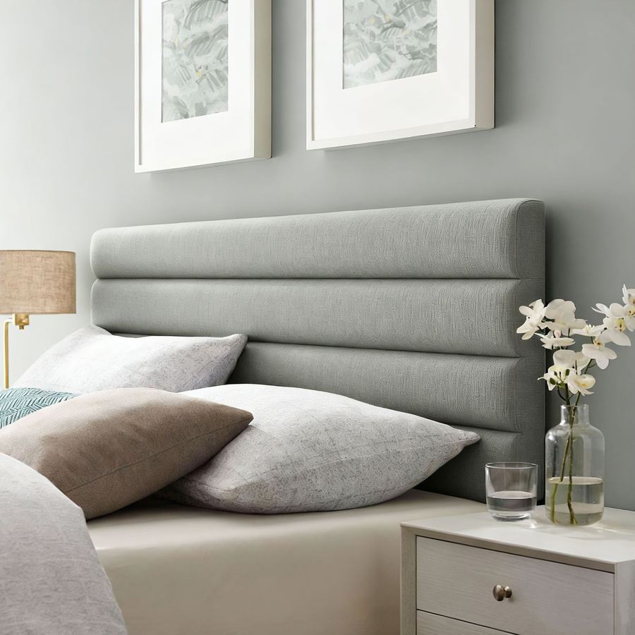 HOMCOM Kopfteil für das Schlafzimmer in Grau, gepolstertes Design in Leinenoptik mit Stahlfüßen, 3-stufig höhenverstellbar, Breite: 140 cm, Höhe: 106/116/126 cm - Bild 2