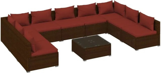vidaXL 10-teiliges Garten-Lounge-Set aus Poly Rattan mit Kissen in Braun - Bild 1