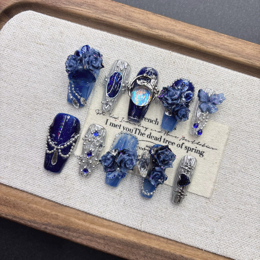 OEING Deep Blue Dream Court Press On Nails, 3D Rose, schimmernd - Bild 2