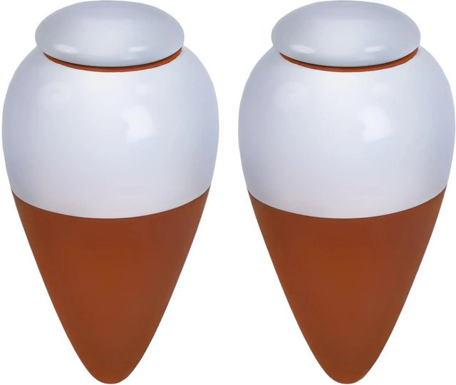 Relaxdays Bewässerungskegel aus Keramik in Weiß mit Deckel, 2er-Pack, 350 ml - Bild 1