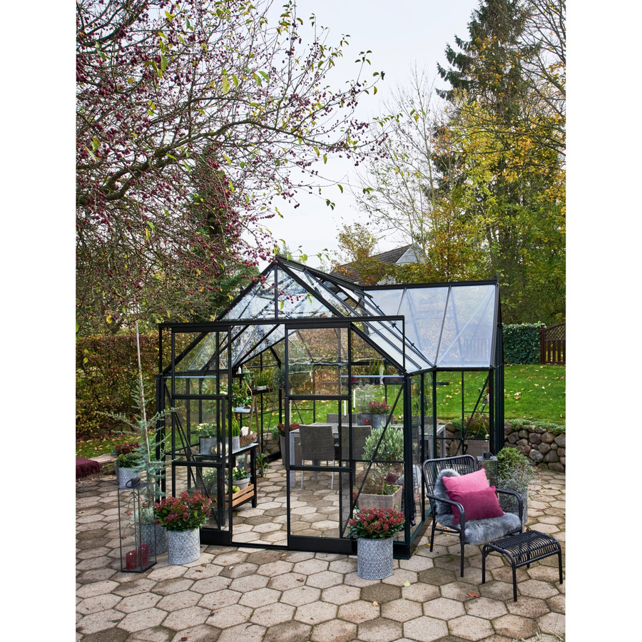 Halls GardenRoom Gewächshaus Set Schwarz mit Fundamentrahmen und Sicherheitsglas aus Aluminium und Glas, 12,9 m² - Bild 2