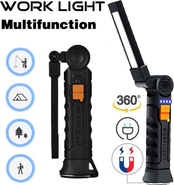 LONGRIVER Tragbare COB-LED-Taschenlampe in Schwarz mit USB-Ladefunktion und Magnet für Notfall und Arbeit - Bild 1