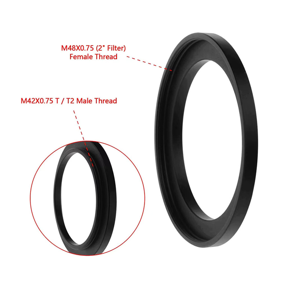EYSDON Teleskop Konverter Adapter M42x0,75mm T/T2 Stecker auf M48x0,75mm Gewinde mit T-Ring in Schwarz - Bild 2