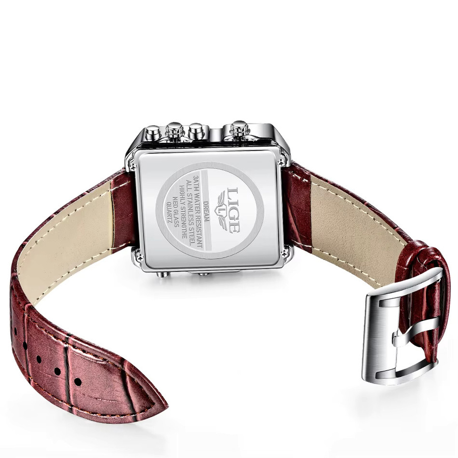 LIGE Armbanduhr Digital, Quarz, Schwarz, Edelstahl, Leder, Herren - Bild 2