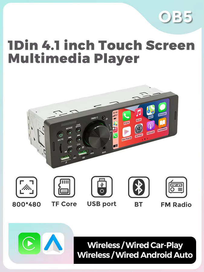 MEKEDE & NAVIFLY 1 Din Wireless CarPlay Autoradio mit 4,1 Zoll HD Touchscreen, Bluetooth, FM Stereo und MP5 Multimedia Player in Schwarz - Bild 4