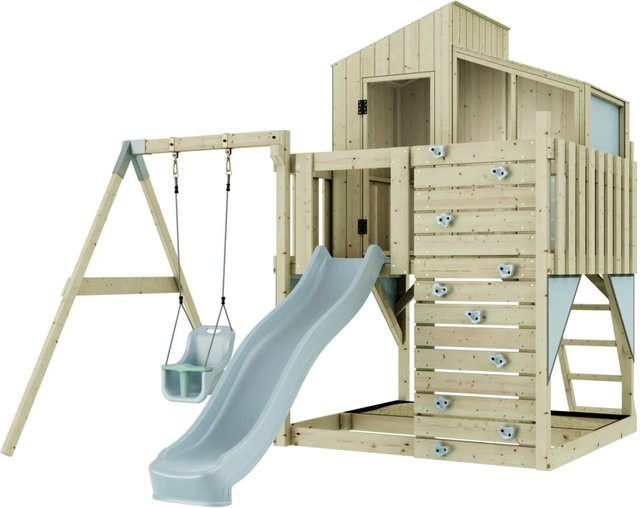 PolarPlay Spielturm Lotta mit Rutsche und Schaukel aus Holz in Eisblau - Bild 1