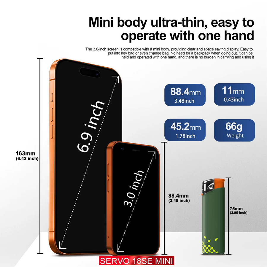 SERVO 18SE Mini-Smartphone in Orange mit 3,0 Zoll Fullview-Display, Android OS, 2GB RAM, 16GB Speicher, 3G Mobilfunk, GPS und Gesichtserkennung - Bild 5