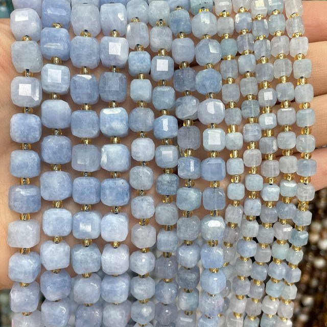 Spacer Perlen Aquamarin, Chalcedon, Blau, 5/6/8 mm - Bild 1