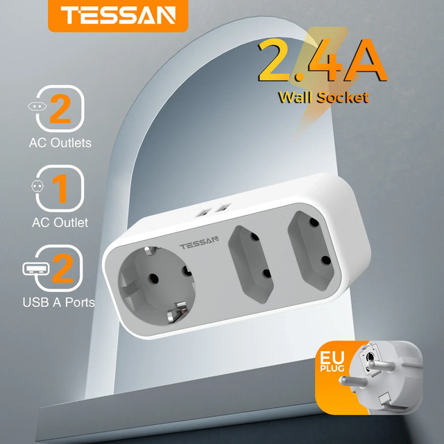 TESSAN Multi-Wandsteckdosen-Extender in Weiß mit 2 USB-Anschlüssen, 2 Euro-Steckdosen und 1 Schuko-Steckdose - Bild 1