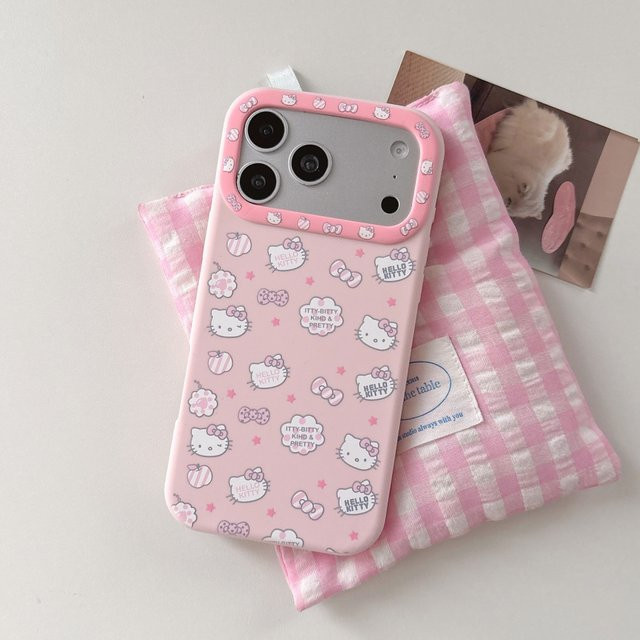 Sanrio Flüssigsilikon Schutzhülle in Pink mit Sternen und KT-Motiv für iPhone 16 Pro, iPhone 15 und iPhone 17 Pro Max, stoßfest und weich - Bild 1
