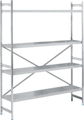 Köhler Regalsystem Grundregal aus Edelstahl in Silber mit gelochtem Boden, H 200 cm x B 150 cm x T 40 cm - Bild 1