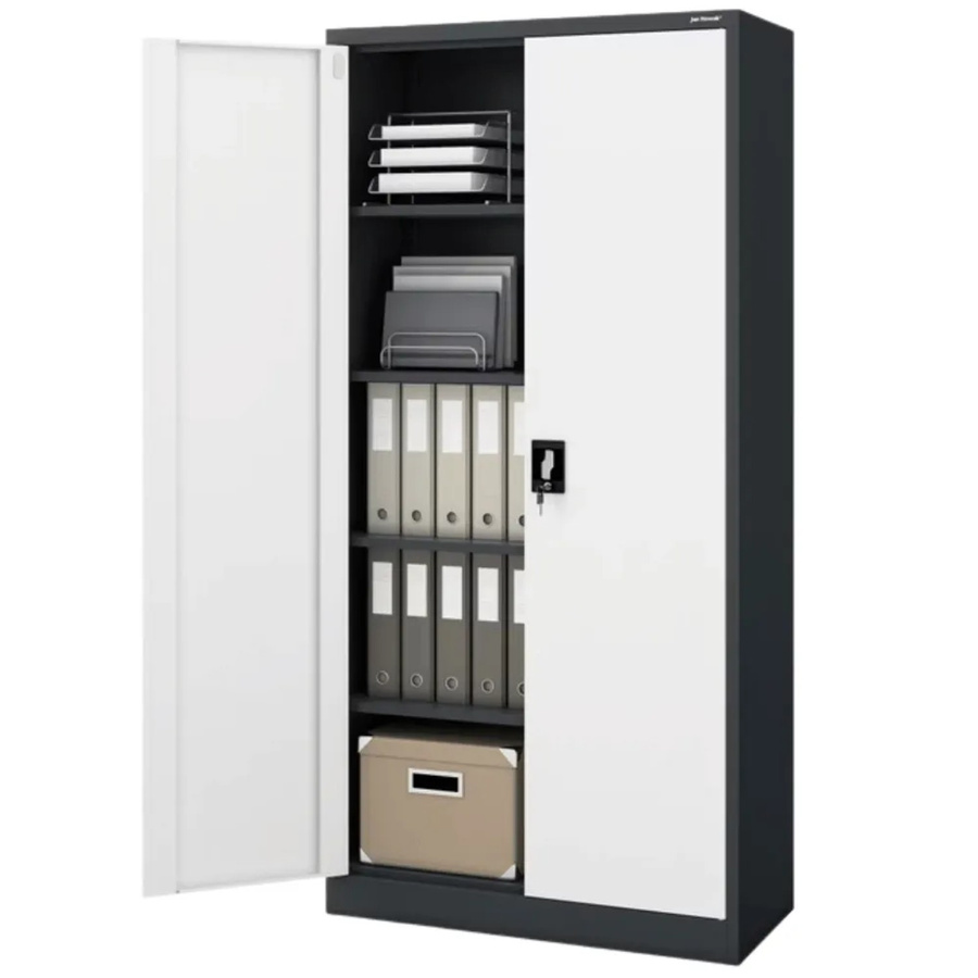 JAN NOWAK Aktenschrank aus Metall mit Flügeltüren und Schloss, Anthrazit-Weiß, H x B x T: 185 x 90 x 40 cm - Bild 2