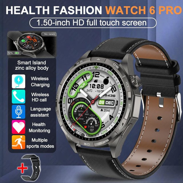 ZODVBOZ Smartwatch, Herren, Schwarz, Leder, Edelstahl, GPS - Bild 1