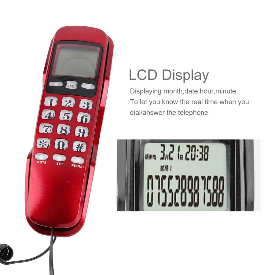 Qiilu Mini-Wandtelefon mit LCD-Display und Anrufer-ID in Rot - Bild 3