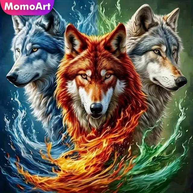 Momoart Diamantmalerei Wolf DIY Set, Tier-Motiv Diamantmosaik in Multicolour, B/B/H: 20 x 20 x 20 cm - Bild 1
