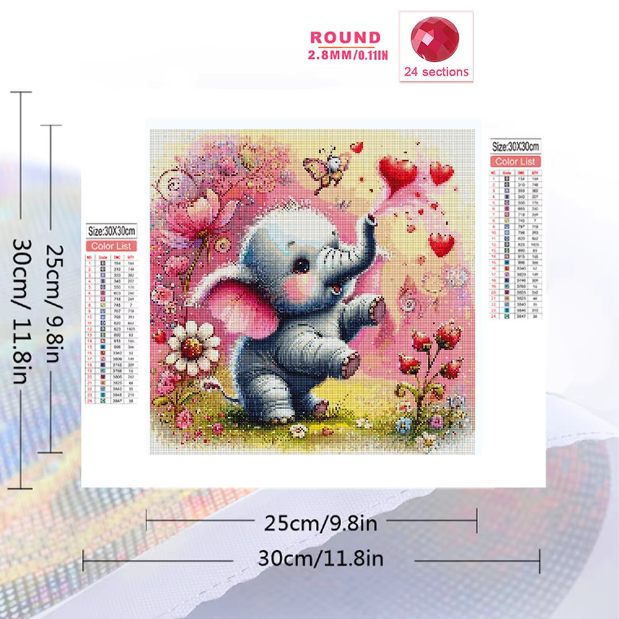 EverShine Diamond Painting Elefant mit Liebesherz als Mosaik-Stickerei in Multicolour, B/H: 20 x 20 cm - Bild 2