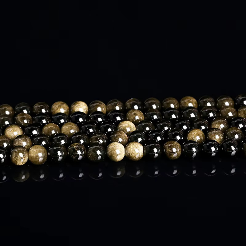 Obsidian Perle, Goldene Irisation, Runde Spacer, 4-12mm - Bild 2