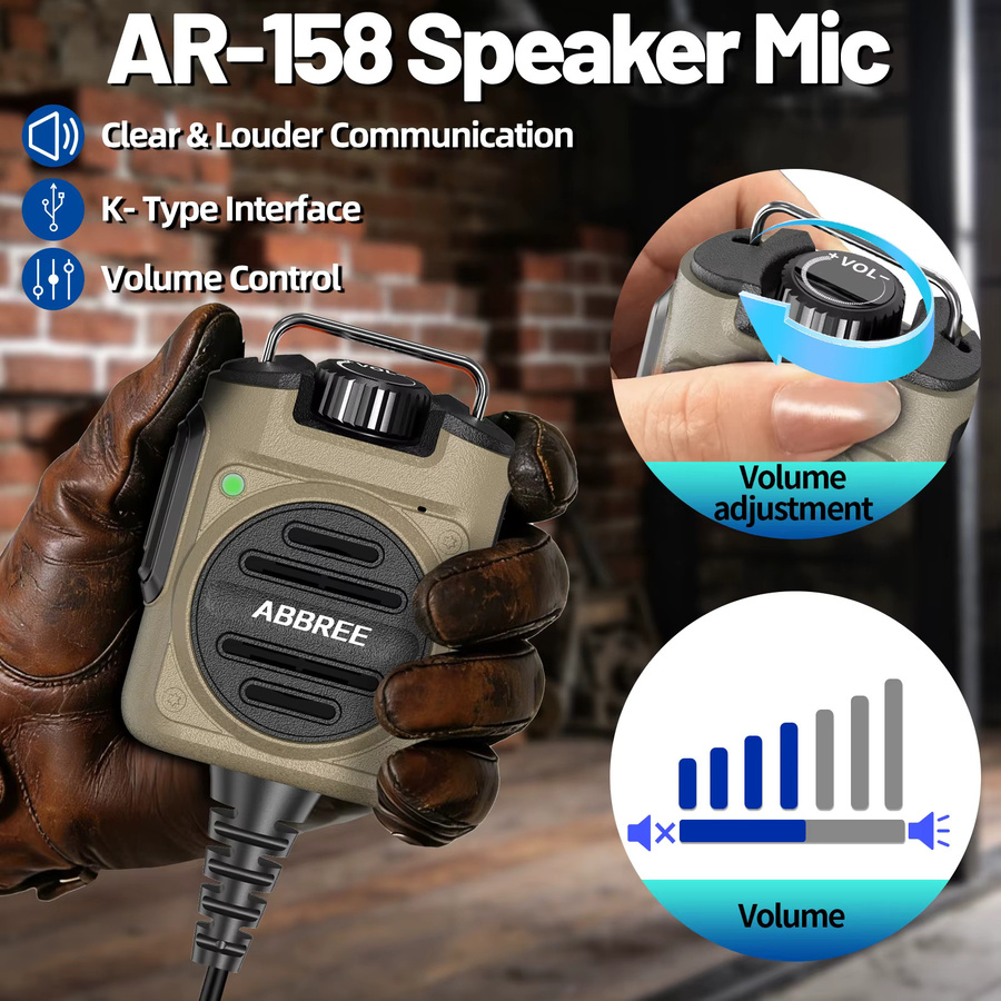 ABBREE AR-158 Wiederaufladbares Mikrofon mit Lautsprecher in Transparent, kompatibel mit Baofeng UV-5R, Mini UV-21 PRO und UV-32 Amateurfunkgeräten - Bild 5